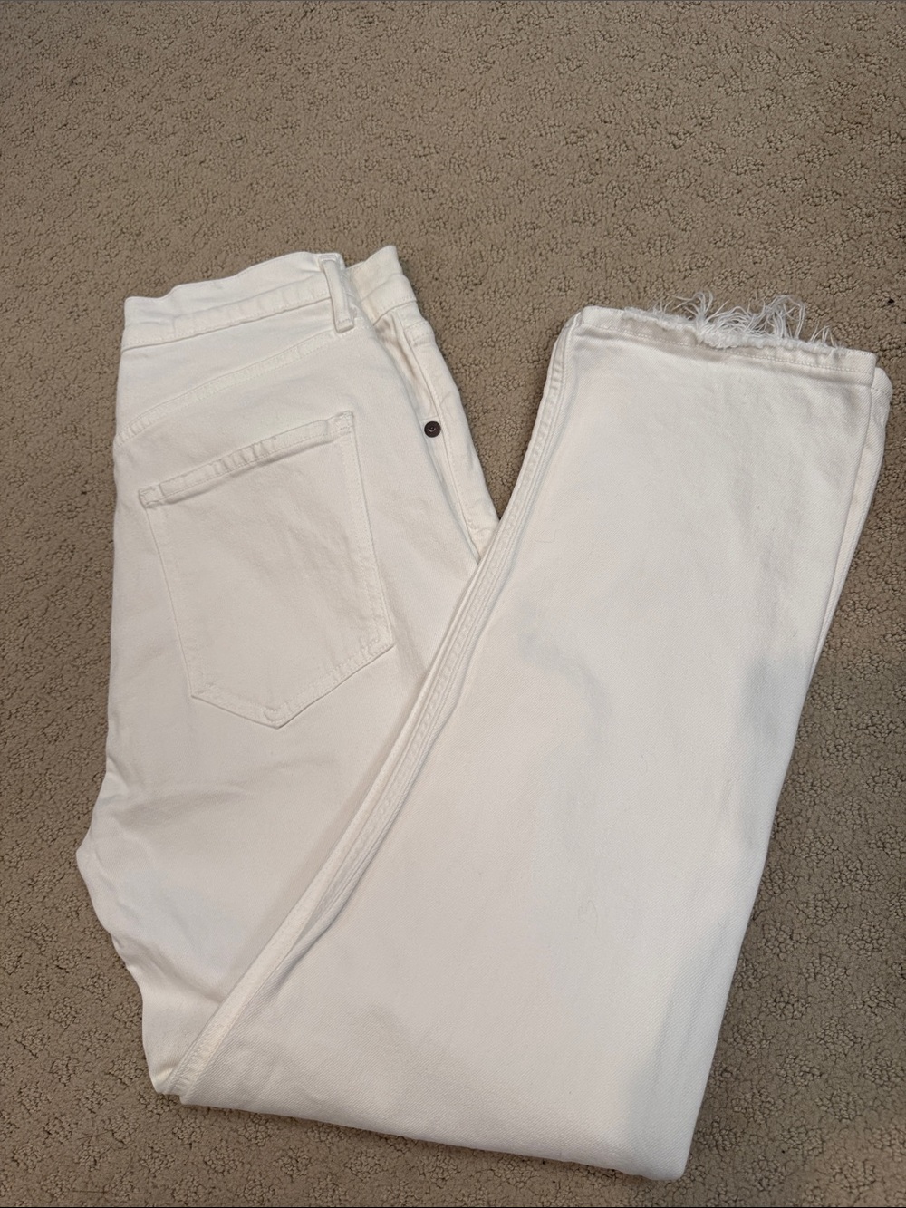 Agolde White High-Rise Cropped Jeans with Frayed Hem